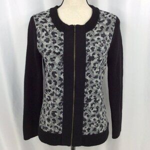 Pendleton Cardigan Sweater Womens Small Full Zip Leopard Print Wool Metallic